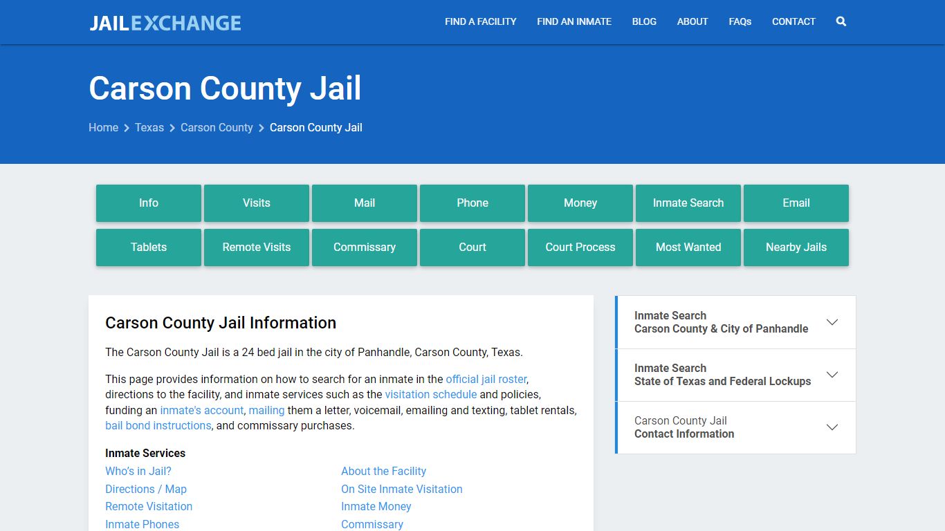 Carson County Jail, TX Inmate Search, Information